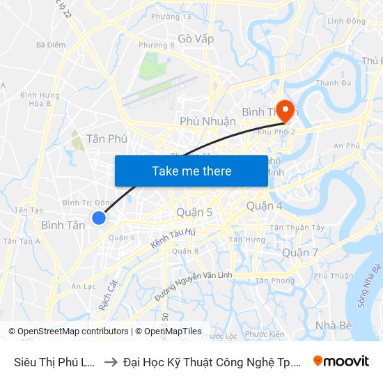 Siêu Thị Phú Lâm to Đại Học Kỹ Thuật Công Nghệ Tp.Hcm map
