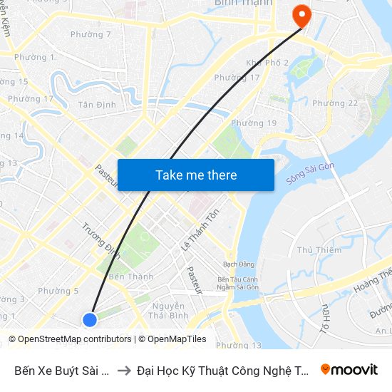 Bến Xe Buýt Sài Gòn to Đại Học Kỹ Thuật Công Nghệ Tp.Hcm map