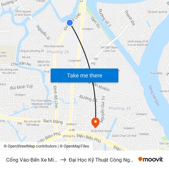 Cổng Vào-Bến Xe Miền Đông to Đại Học Kỹ Thuật Công Nghệ Tp.Hcm map