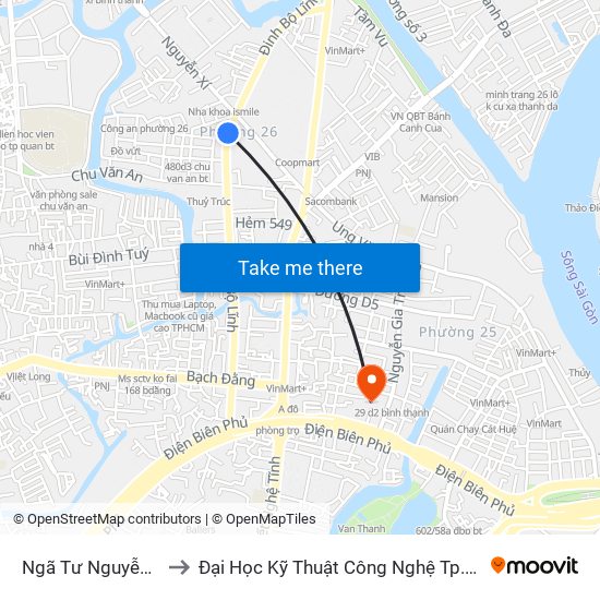 Ngã Tư Nguyễn Xí to Đại Học Kỹ Thuật Công Nghệ Tp.Hcm map