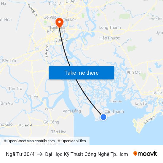 Ngã Tư 30/4 to Đại Học Kỹ Thuật Công Nghệ Tp.Hcm map