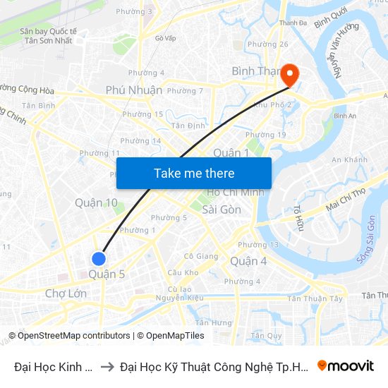 Đại Học Kinh Tế to Đại Học Kỹ Thuật Công Nghệ Tp.Hcm map