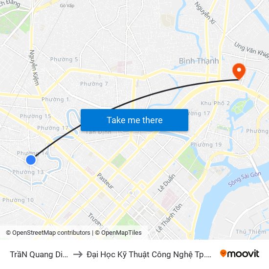 TrầN Quang DiệU to Đại Học Kỹ Thuật Công Nghệ Tp.Hcm map