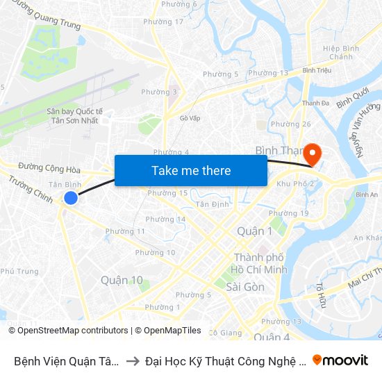 Bệnh Viện Quận Tân Bình to Đại Học Kỹ Thuật Công Nghệ Tp.Hcm map