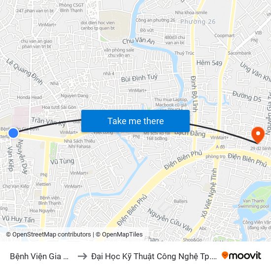 Bệnh Viện Gia Định to Đại Học Kỹ Thuật Công Nghệ Tp.Hcm map