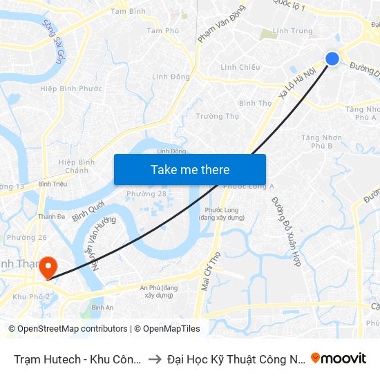 Trạm Hutech - Khu Công Nghệ Cao to Đại Học Kỹ Thuật Công Nghệ Tp.Hcm map