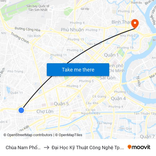 Chùa Nam Phổ Đà to Đại Học Kỹ Thuật Công Nghệ Tp.Hcm map