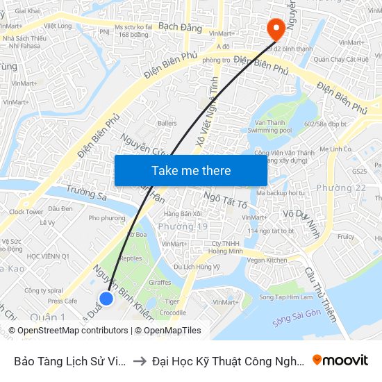 Bảo Tàng Lịch Sử Việt Nam to Đại Học Kỹ Thuật Công Nghệ Tp.Hcm map