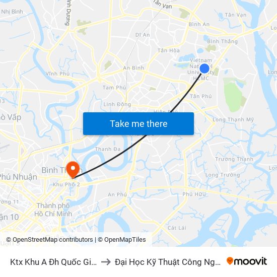 Ktx Khu A Đh Quốc Gia Tphcm to Đại Học Kỹ Thuật Công Nghệ Tp.Hcm map