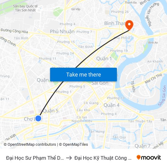 Đại Học Sư Phạm Thể Dục Thể Thao to Đại Học Kỹ Thuật Công Nghệ Tp.Hcm map