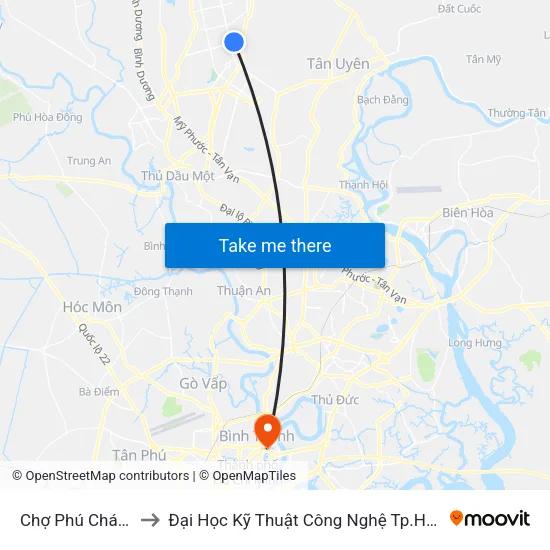 Chợ Phú Chánh to Đại Học Kỹ Thuật Công Nghệ Tp.Hcm map