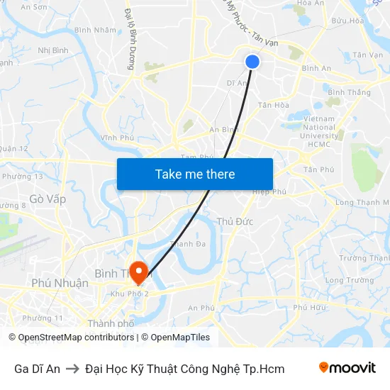Ga Dĩ An to Đại Học Kỹ Thuật Công Nghệ Tp.Hcm map