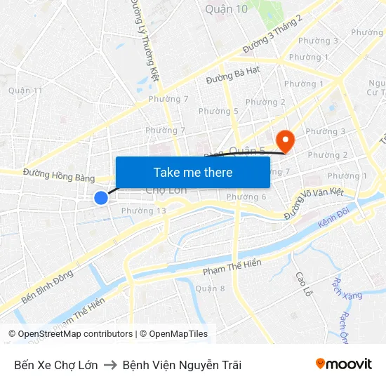 Bến Xe Chợ Lớn to Bệnh Viện Nguyễn Trãi map