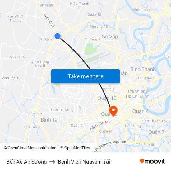 Bến Xe An Sương to Bệnh Viện Nguyễn Trãi map