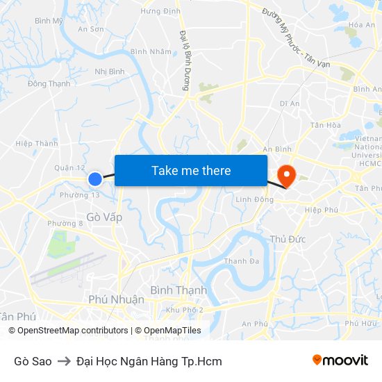 Gò Sao to Đại Học Ngân Hàng Tp.Hcm map