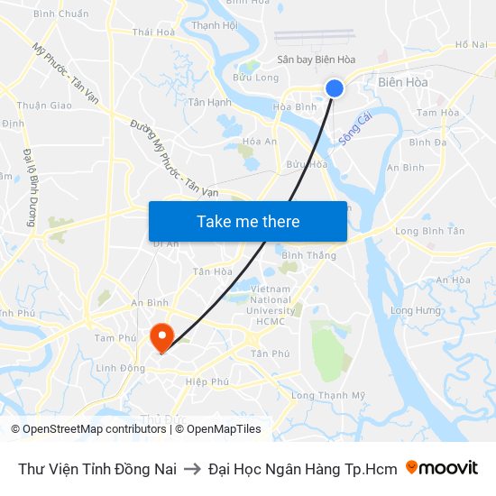 Thư Viện Tỉnh Đồng Nai to Đại Học Ngân Hàng Tp.Hcm map