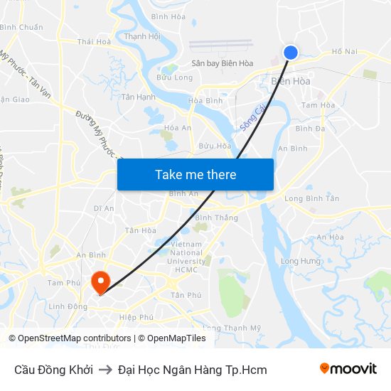 Cầu Đồng Khởi to Đại Học Ngân Hàng Tp.Hcm map