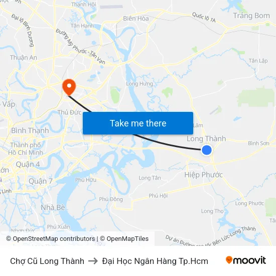 Chợ Cũ Long Thành to Đại Học Ngân Hàng Tp.Hcm map
