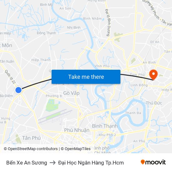 Bến Xe An Sương to Đại Học Ngân Hàng Tp.Hcm map