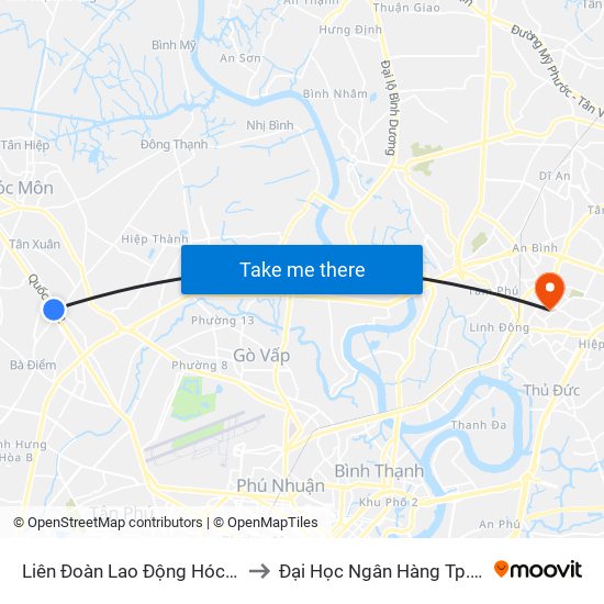 Liên Đoàn Lao Động Hóc Môn to Đại Học Ngân Hàng Tp.Hcm map