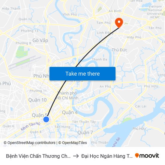 Bệnh Viện Chấn Thương Chỉnh Hình to Đại Học Ngân Hàng Tp.Hcm map