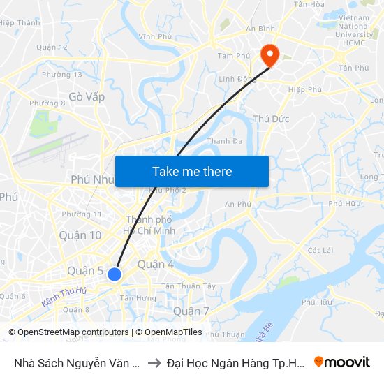 Nhà Sách Nguyễn Văn Cừ to Đại Học Ngân Hàng Tp.Hcm map