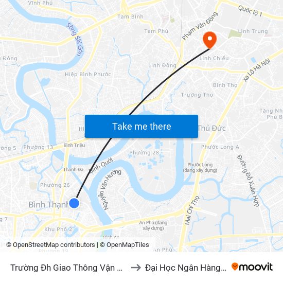 Trường Đh Giao Thông Vận Tải Tp. Hcm to Đại Học Ngân Hàng Tp.Hcm map