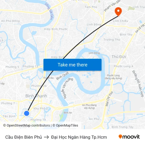 Cầu Điện Biên Phủ to Đại Học Ngân Hàng Tp.Hcm map