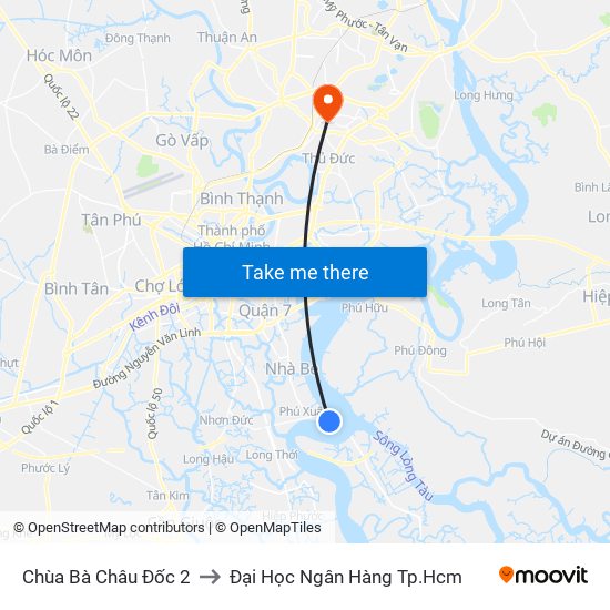 Chùa Bà Châu Đốc 2 to Đại Học Ngân Hàng Tp.Hcm map