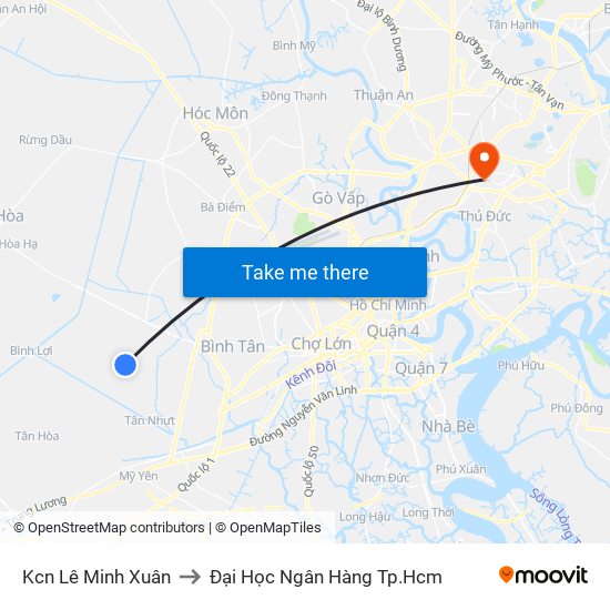 Kcn Lê Minh Xuân to Đại Học Ngân Hàng Tp.Hcm map