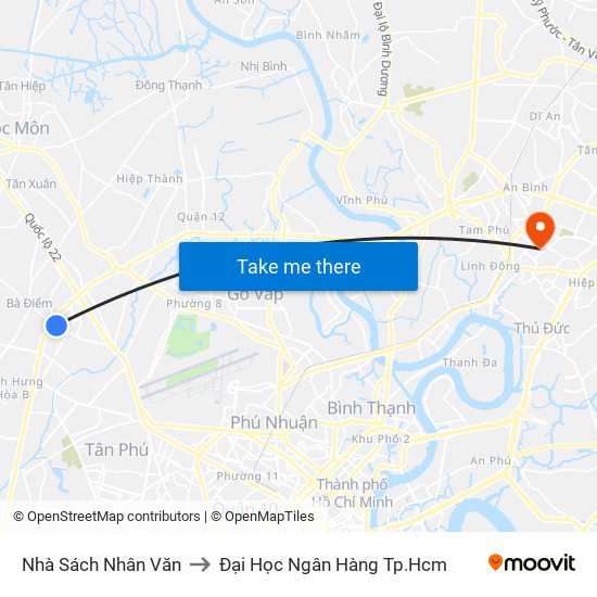 Nhà Sách Nhân Văn to Đại Học Ngân Hàng Tp.Hcm map