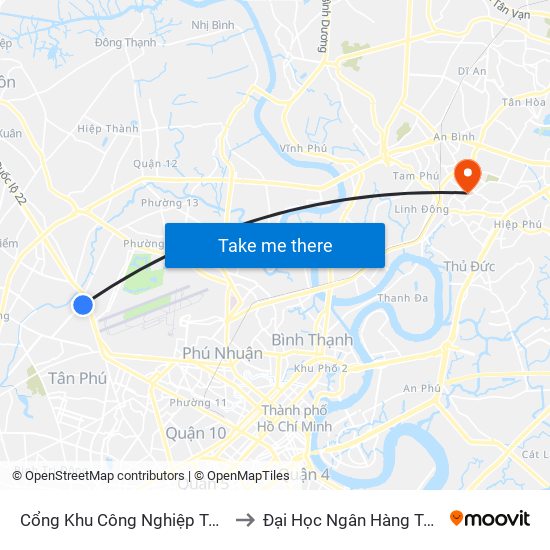 Cổng Khu Công Nghiệp Tân Bình to Đại Học Ngân Hàng Tp.Hcm map