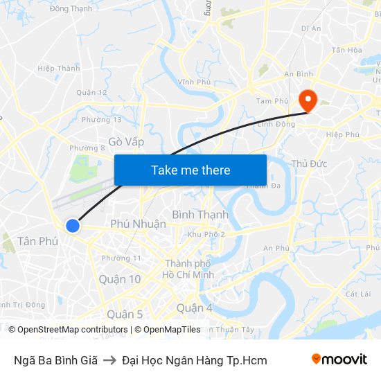 Ngã Ba Bình Giã to Đại Học Ngân Hàng Tp.Hcm map