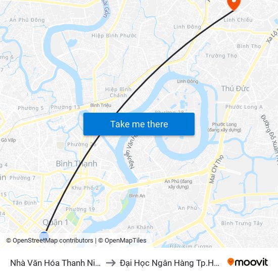 Nhà Văn Hóa Thanh Niên to Đại Học Ngân Hàng Tp.Hcm map