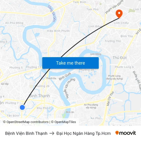 Bệnh Viện Bình Thạnh to Đại Học Ngân Hàng Tp.Hcm map