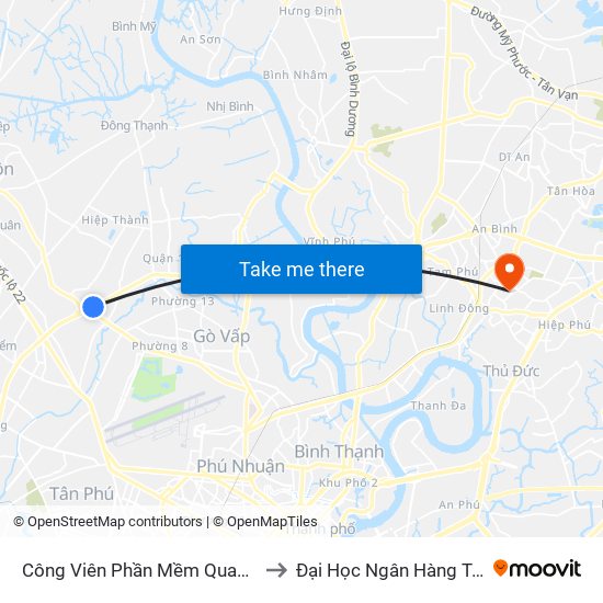 Công Viên Phần Mềm Quang Trung to Đại Học Ngân Hàng Tp.Hcm map