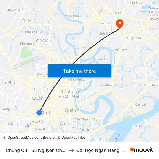 Chung Cư 155 Nguyễn Chí Thanh to Đại Học Ngân Hàng Tp.Hcm map