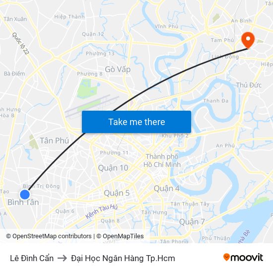 Lê Đình Cẩn to Đại Học Ngân Hàng Tp.Hcm map