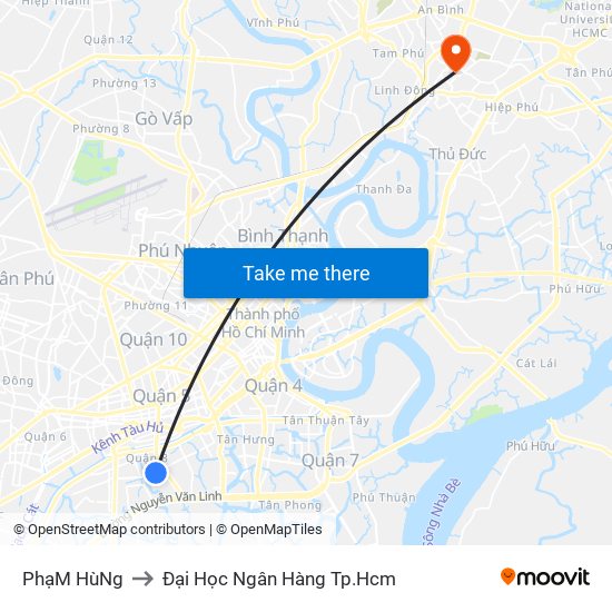 PhạM HùNg to Đại Học Ngân Hàng Tp.Hcm map