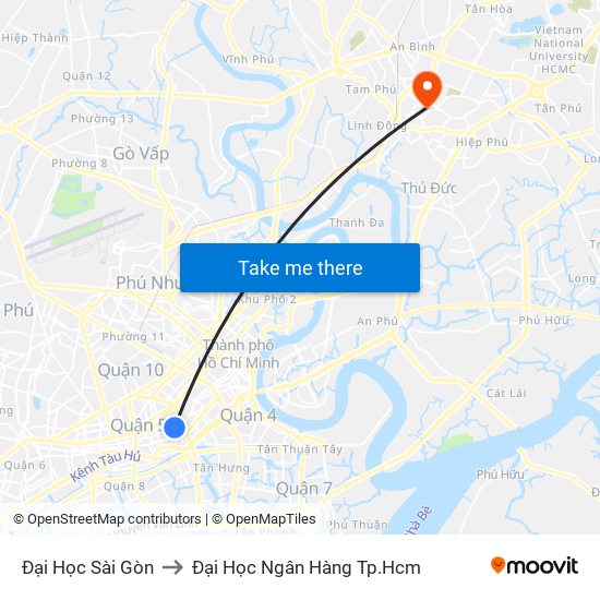 Đại Học Sài Gòn to Đại Học Ngân Hàng Tp.Hcm map