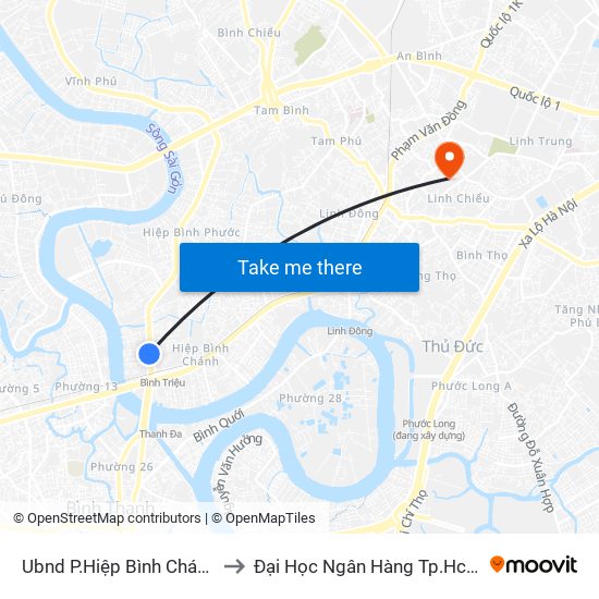 Ubnd P.Hiệp Bình Chánh to Đại Học Ngân Hàng Tp.Hcm map