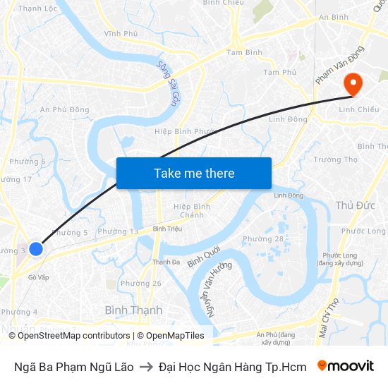 Ngã Ba Phạm Ngũ Lão to Đại Học Ngân Hàng Tp.Hcm map