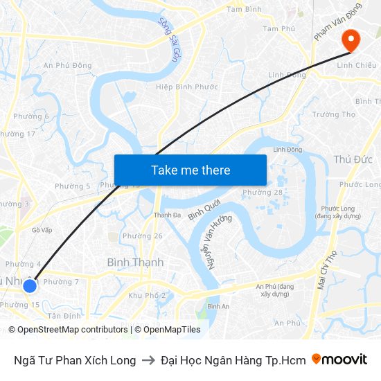 Ngã Tư Phan Xích Long to Đại Học Ngân Hàng Tp.Hcm map