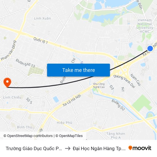 Trường Giáo Dục Quốc Phòng to Đại Học Ngân Hàng Tp.Hcm map