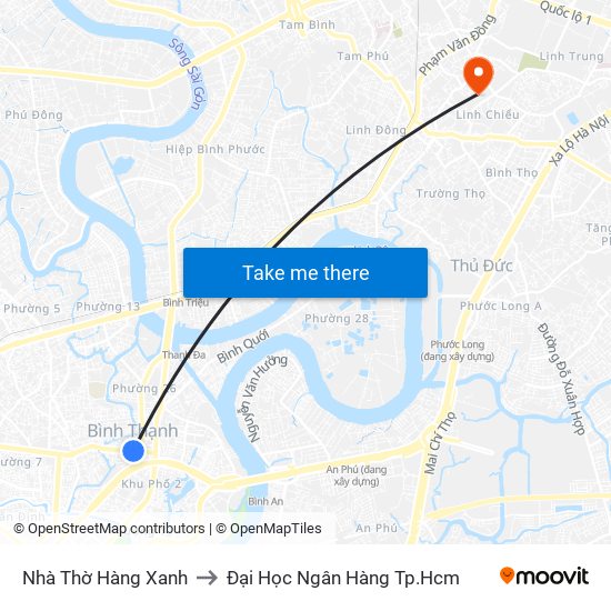 Nhà Thờ Hàng Xanh to Đại Học Ngân Hàng Tp.Hcm map