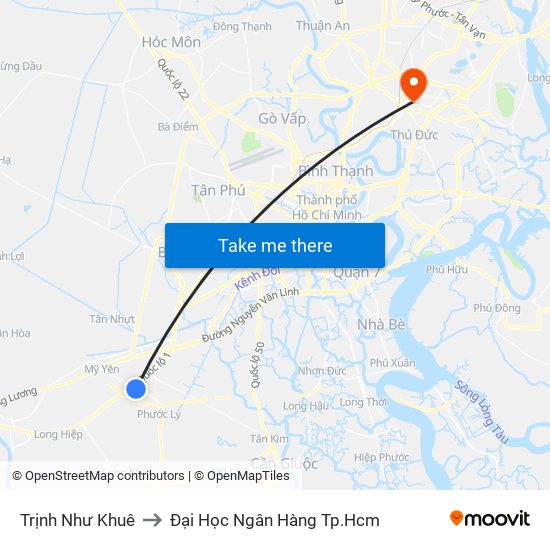 Trịnh Như Khuê to Đại Học Ngân Hàng Tp.Hcm map