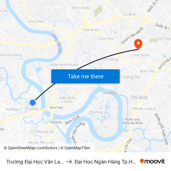 Trường Đại Học Văn Lang to Đại Học Ngân Hàng Tp.Hcm map