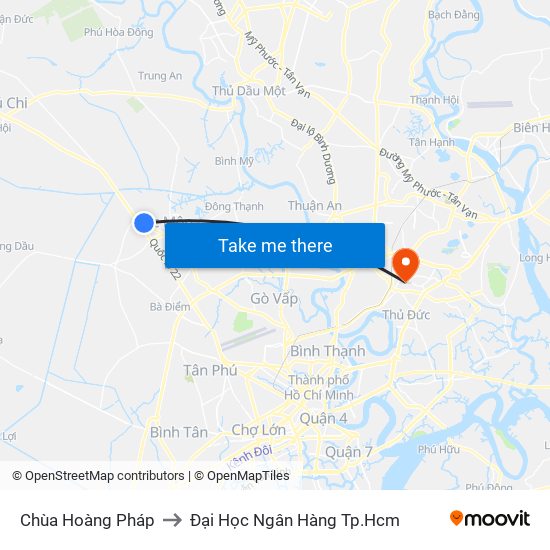 Chùa Hoàng Pháp to Đại Học Ngân Hàng Tp.Hcm map