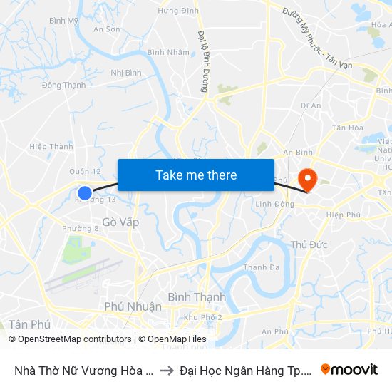 Nhà Thờ Nữ Vương Hòa Bình to Đại Học Ngân Hàng Tp.Hcm map