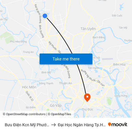 Bưu Điện Kcn Mỹ Phước 3 to Đại Học Ngân Hàng Tp.Hcm map